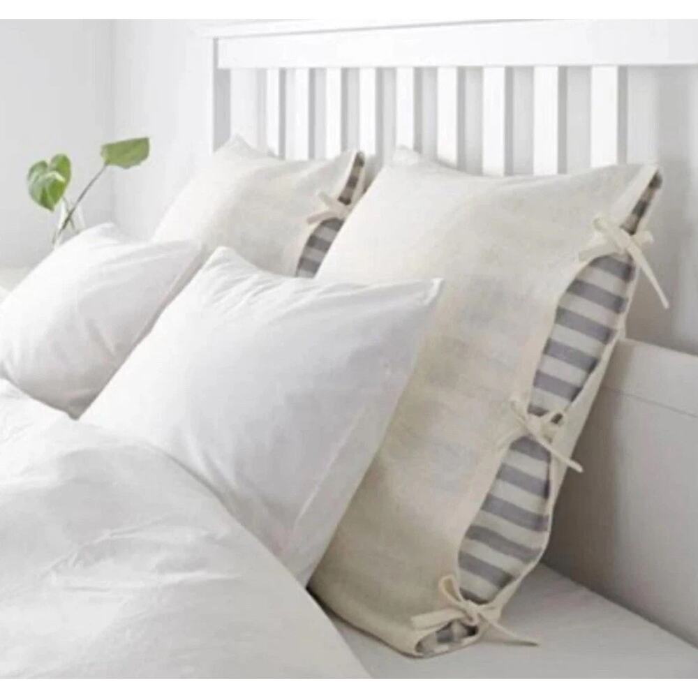 IKEA URSULA OFF-WHITE GRAY RAILROAD STRIPES (2) EURO PILLOW SHAMS 26 X 26